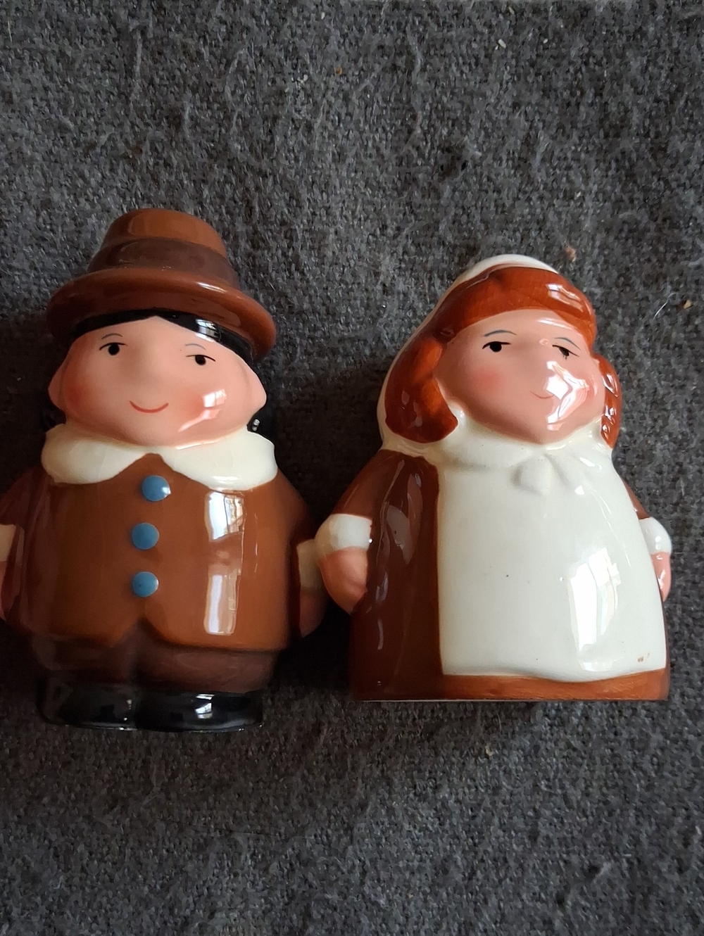 Ceramic Pilgrim Couple Salt and Pepper Shakers - Brown and White